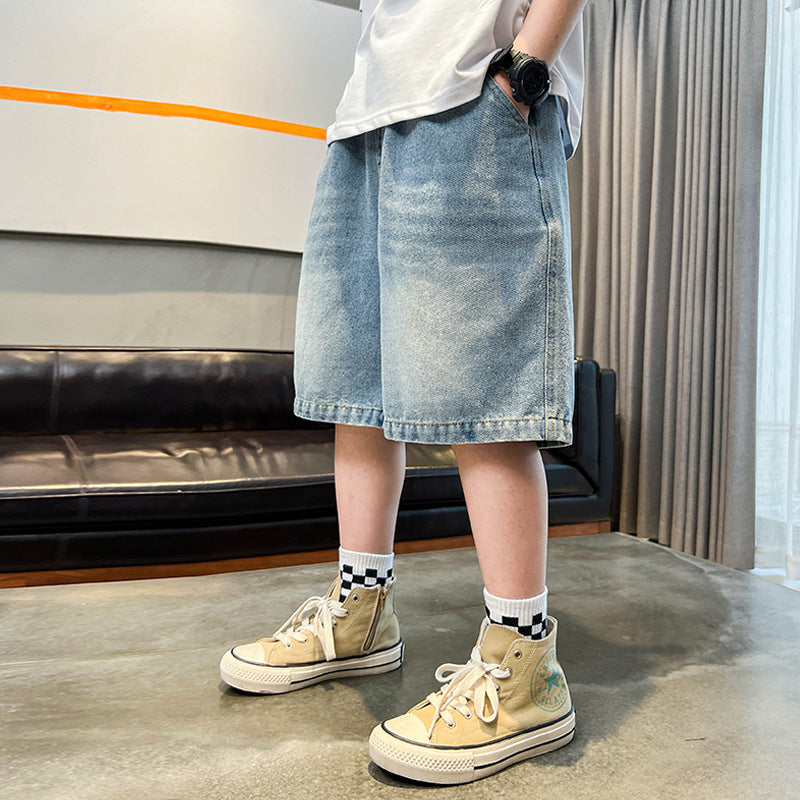 Kids' denim shorts for boys - summer  new collection - boys' loose-fit shorts (sizes for mid-to-large children) - boys' mid-length shorts