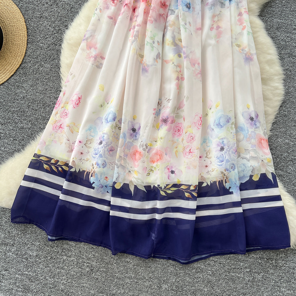 Summer vacation outfit: women's vintage ethnic style cinched waist halter backless printed maxi dress - summer  collection