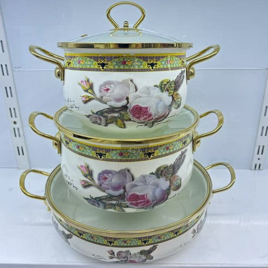 Factory direct sales cross-border hot selling thousands of charming flowers, birds and flowers enamel soup pot 20cm24cm30cm