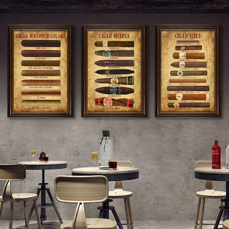 Cigar decorative painting industrial style bar foreign wine whiskey retro poster hanging painting club wine cellar tobacco and alcohol row mural
