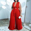Amazon european and american women's summer new fashion v-neck sleeveless turn-down collar printed loose wide-leg cross-border jumpsuit