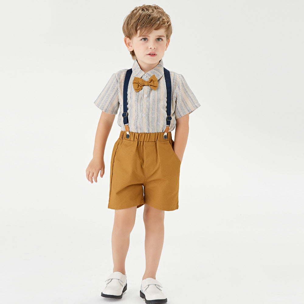 Export children's clothing boyssuitspring & fall clothing kids cotton pinstripe long sleeves shirt overalls baby boy gentleman's clothing
