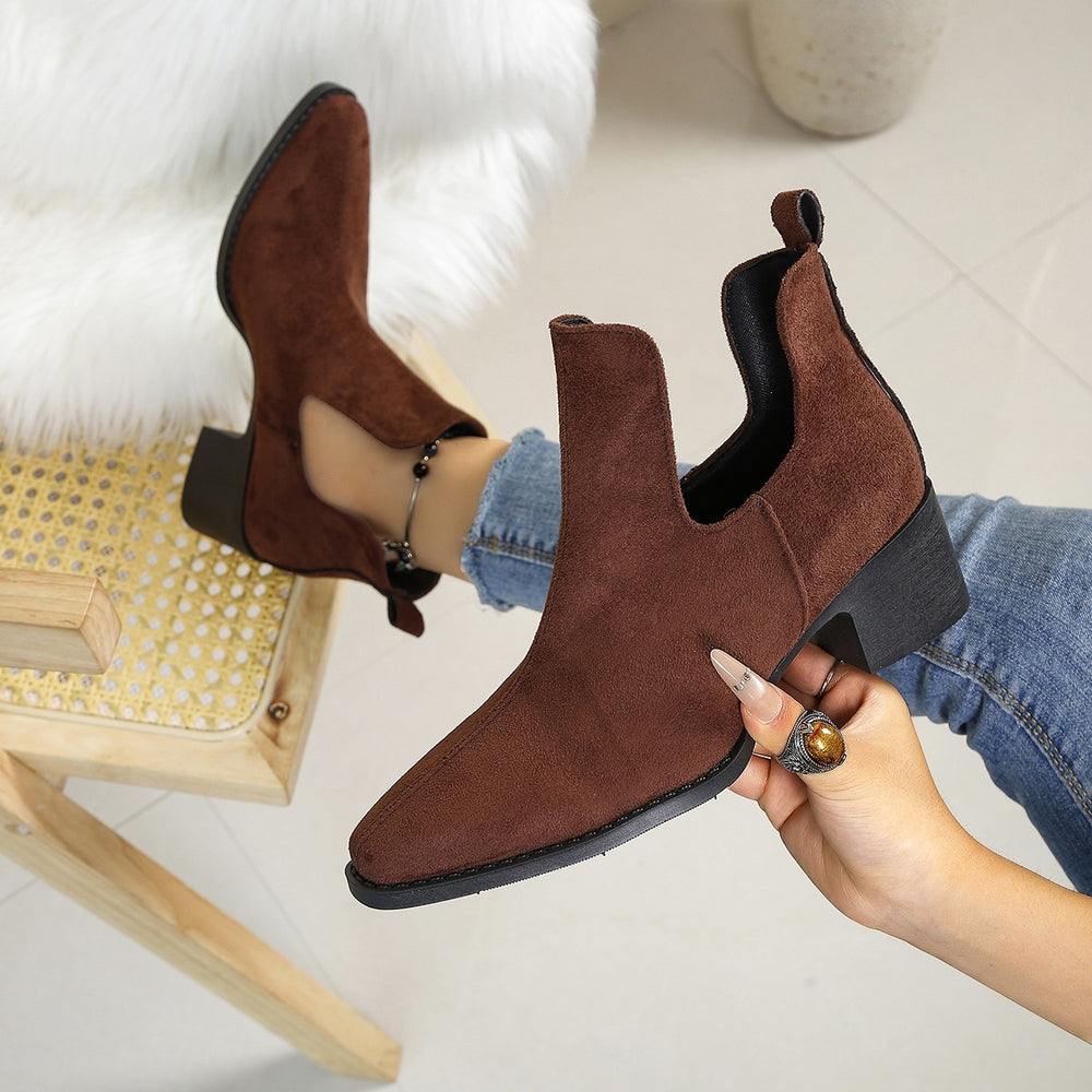 Exportplus sizefall and winternew arrival pointed toe chelsea boots thick heel boots women's suede british style fashion boots
