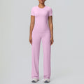 Cloud-feel outdoor casual sports short-sleeve yoga set - high-waisted, butt-lifting, straight-leg, wide-leg, quick-dry running & fitness outfit