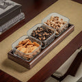 3-tier [hammered glass] glass dish set with walnut wood tray
