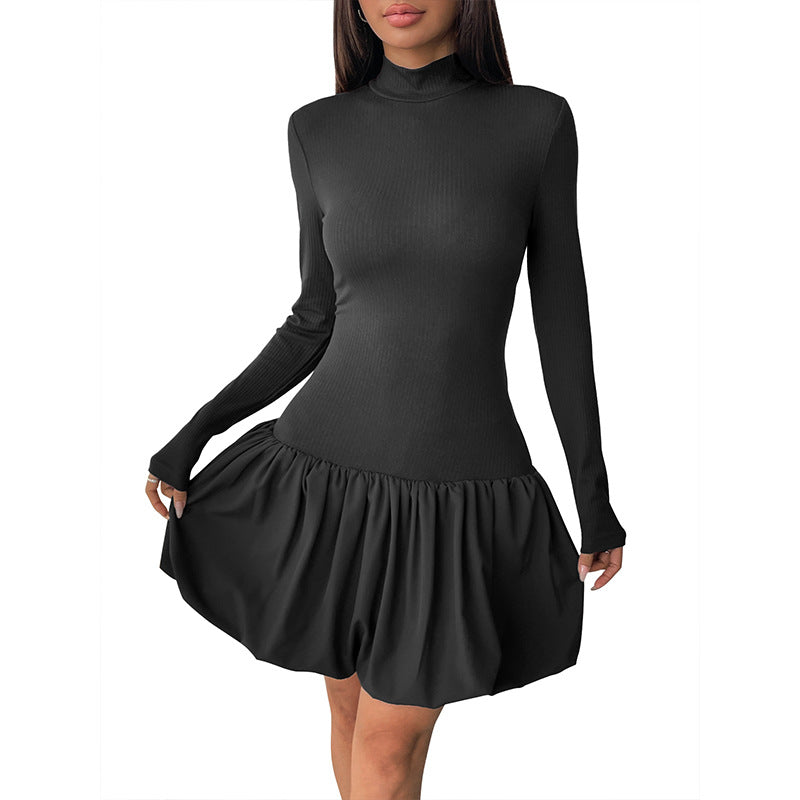 European  2025 new slim-fitting tutu skirt  simple and elegant basic turtleneck long-sleeved solid color dress