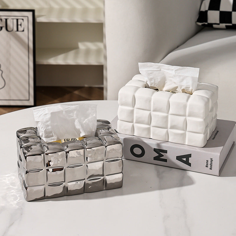 Nordic inspopular same style electroplated silver tissue box living room coffee table high-end tissue box creative desktop ornaments