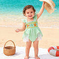 Baby girl cute ocean-themed ruffle plaid patchwork mesh romper dress
