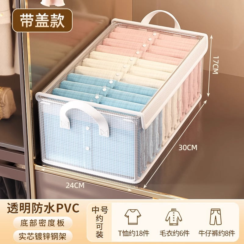 Clothes storage box with transparent cover Fabric wardrobe drawer type foldable finishing box for underwear storage basket