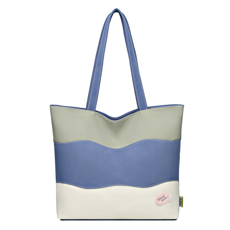 Large capacity canvas tote bag for women, 2023 new color block shoulder bag, minimalist commuter handbag, striped tote bag