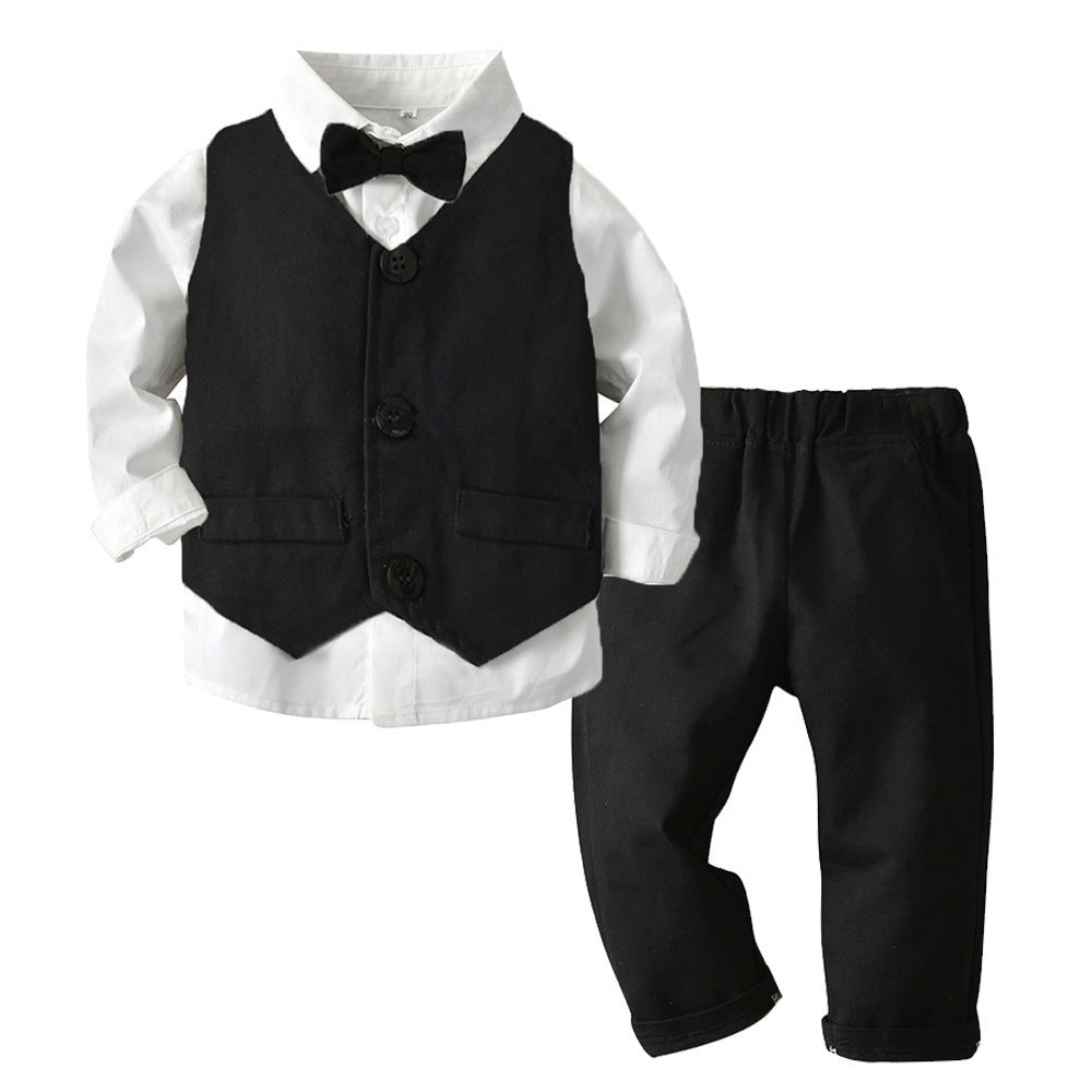 New arrival: factory direct british style boys' plaid vest, shirt, and trousers set - perfect for first birthday celebrations and formal occasions