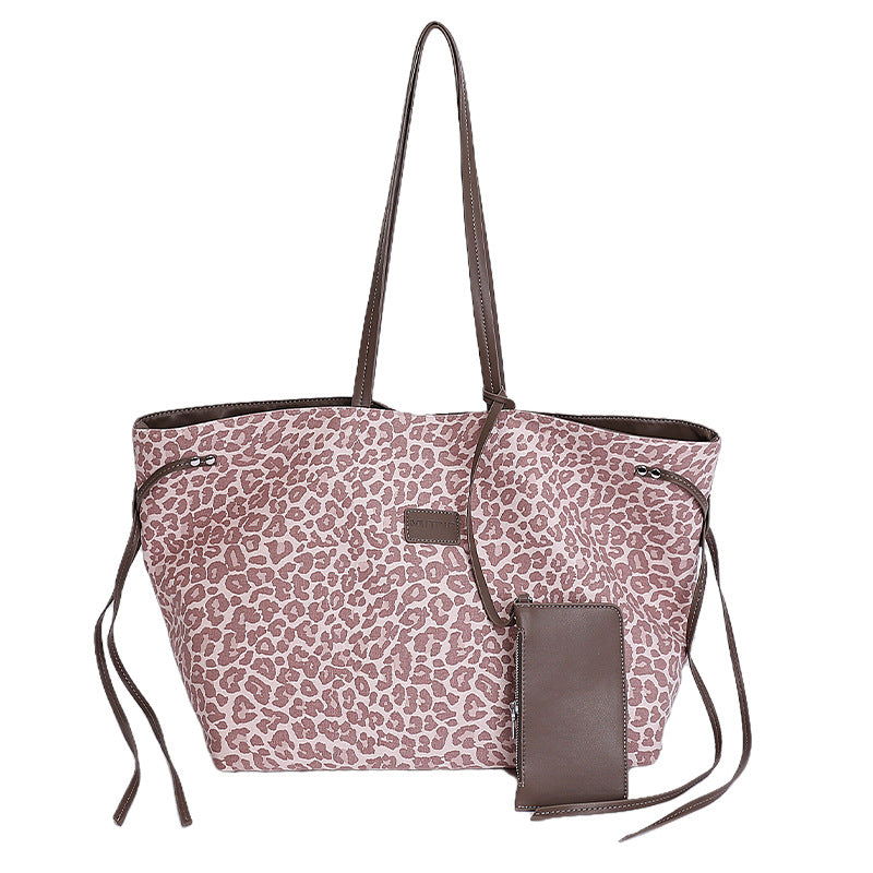 Pink leopard print niche shoulder bag - 2025 autumn new trendy versatile crossbody bag - european and american style large capacity tote bag