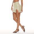 European and american ins style pu skirt   new zipper hip skirt asymmetrical slit leather skirt