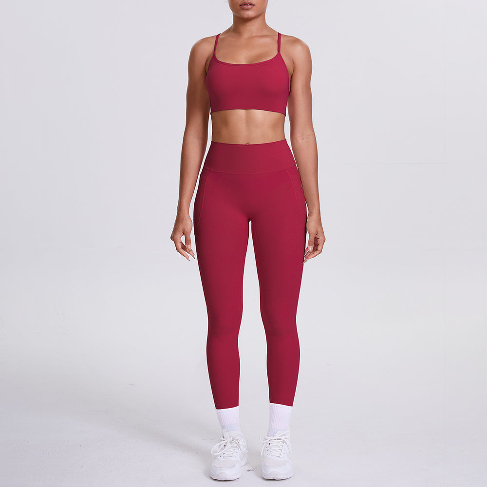 Cloud-feel compression yoga set: sexy open-back sports bra with high-waisted butt-lifting leggings and pockets - women's running & fitness apparel