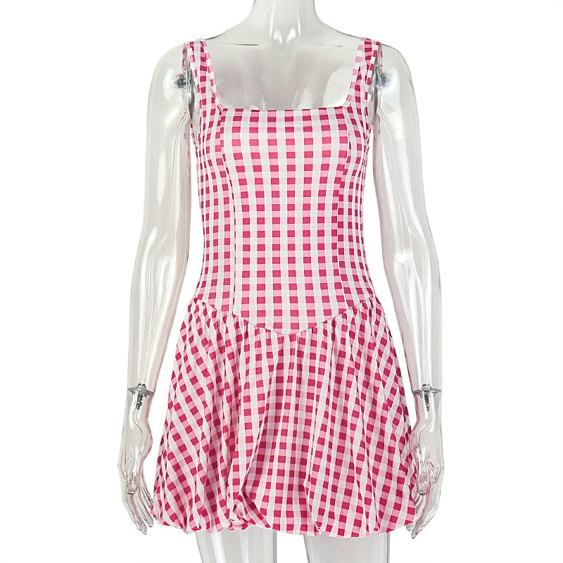 European and american style ins cross-border stripesprinting women's waist slimming look a-line skirt suspender tube topwork clothingsweetdress