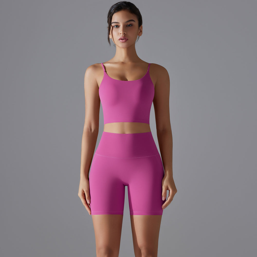 Naked feel high-waisted butt-lifting compression shorts & open-back sports bra set - women's breathable, quick-dry running, fitness & yoga apparel