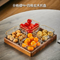 [four grids] gold-rimmed flat plate with solid wood plate