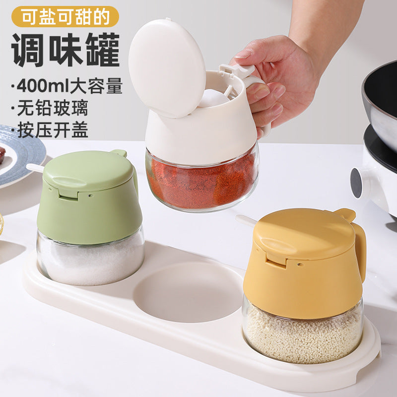 High-value seasoning box, kitchen household glass seasoning bottle, seasoning jar, salt jar sub-bottling, integrated box with spoon