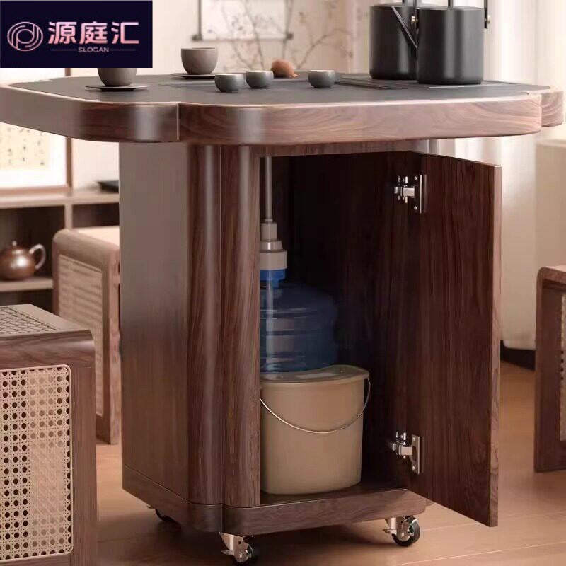 Four-leaf clover solid wood movable tea cabinet tea cart balcony tea table accessible luxury modern classy living room small coffee table
