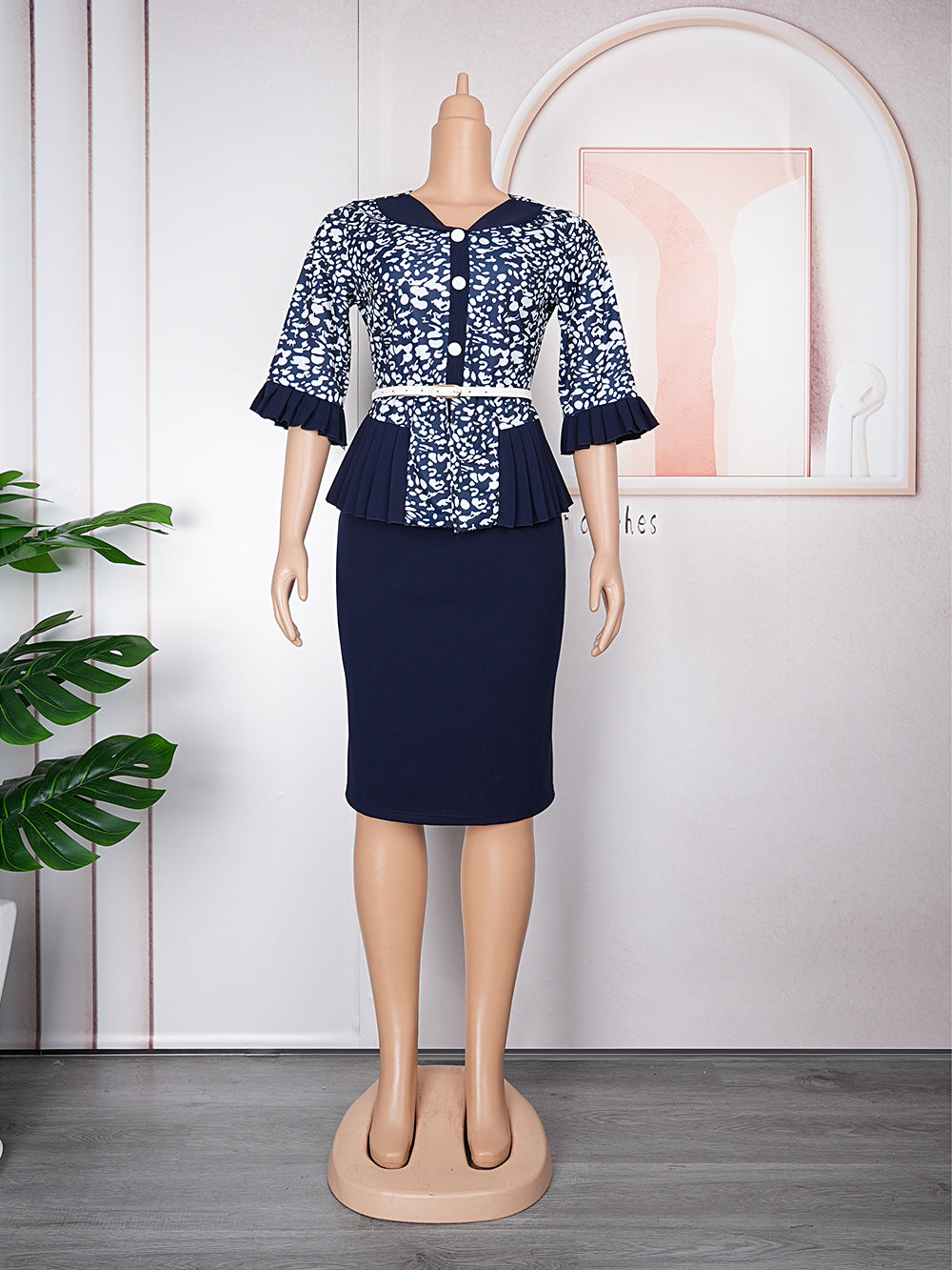 African  professional women's clothing plus size curvy tiktok cross-border foreign trade faux two-piece printed dress