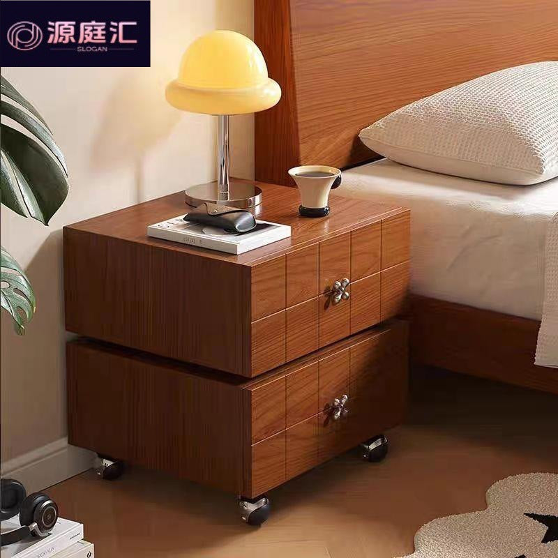 Rotatable drawer chest sofa side table solid wood creative light luxury mid-century style drawer storage cabinet bedside table