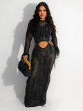 fashion new arrival european and american women's clothing sexy handmade knitting beach skirt cut out imitation mink fur tassel long skirt