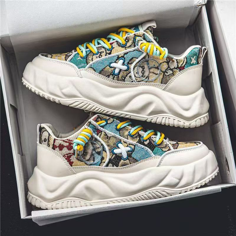 Niche men's shoes winter breathable easiest for matchthick sole bread shoes men non-slip hidden heelcasual dad sports trendy shoes