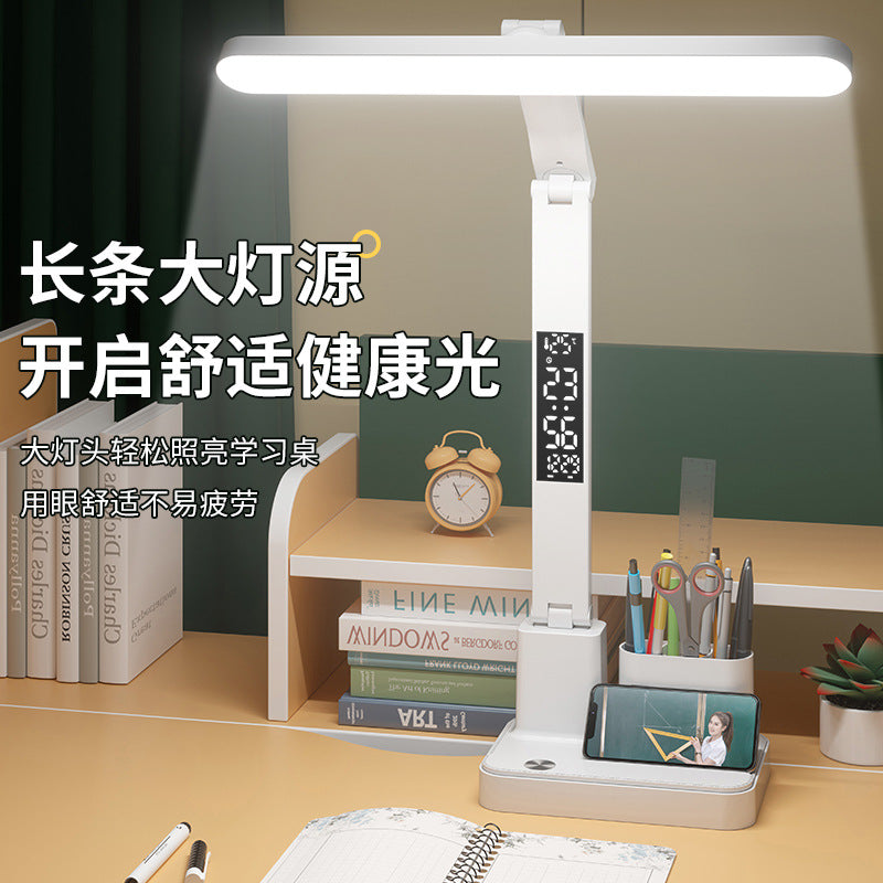 Smart clock desk lamp - student reading eye protection pen holder lamp - dormitory desk tabletop writing homework study specialized desk lamp