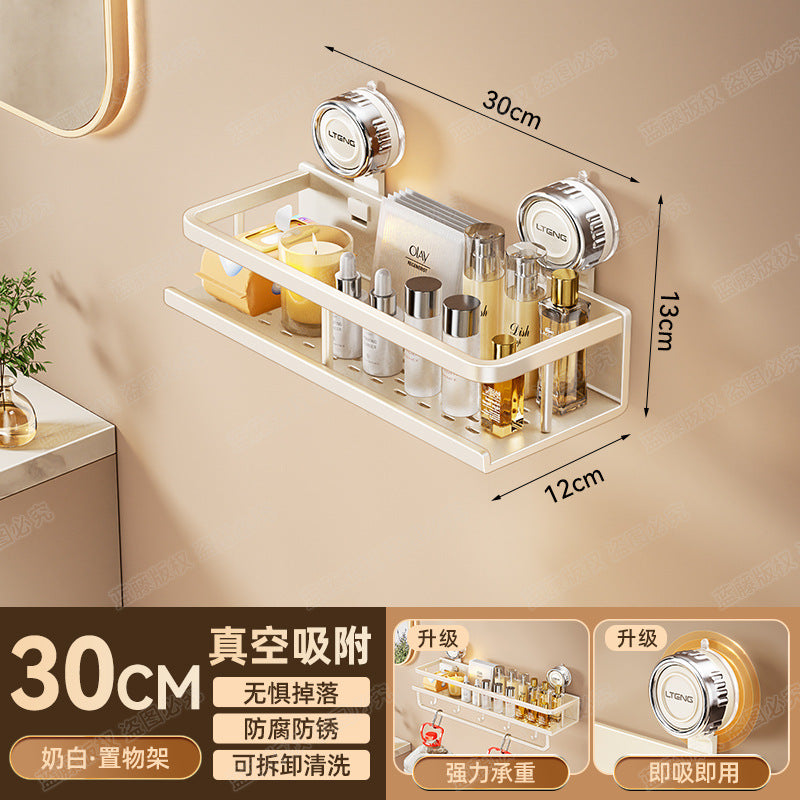 Space aluminum bathroom suction cup rack, wall-mounted non-punching bathroom towel rack, washstand, multi-functional storage