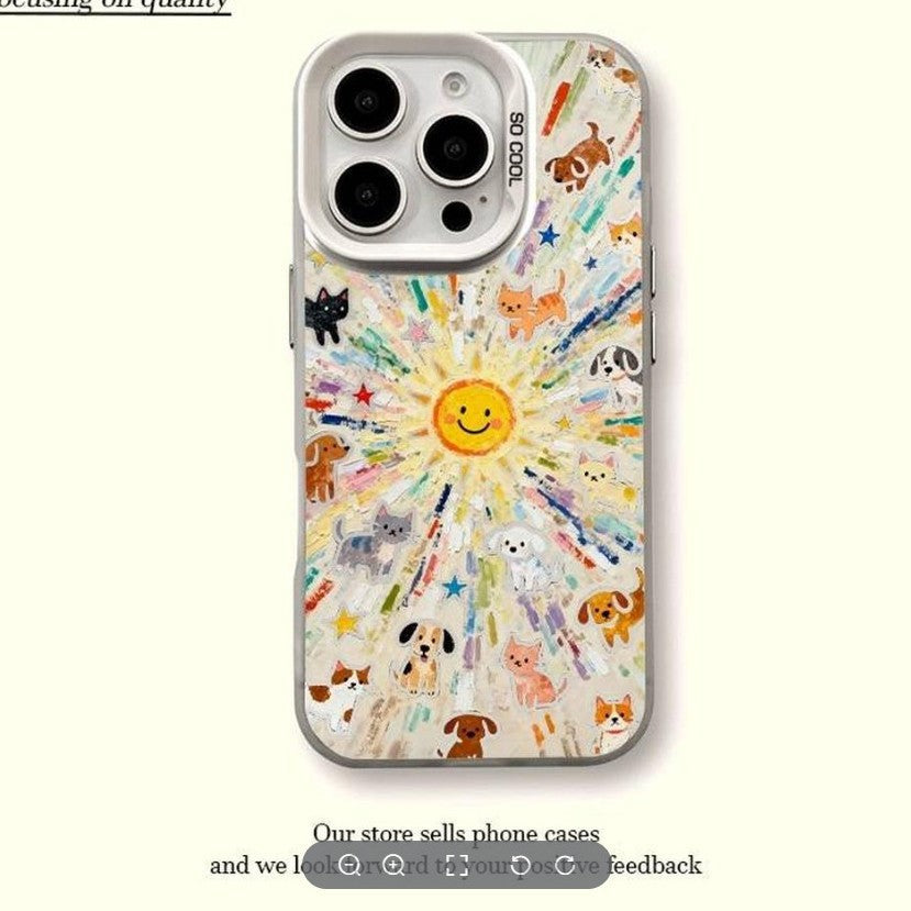 Graffiti cat & dog sun phone case - iphone 17 pro max & apple 16 full coverage shockproof protective case - wholesale