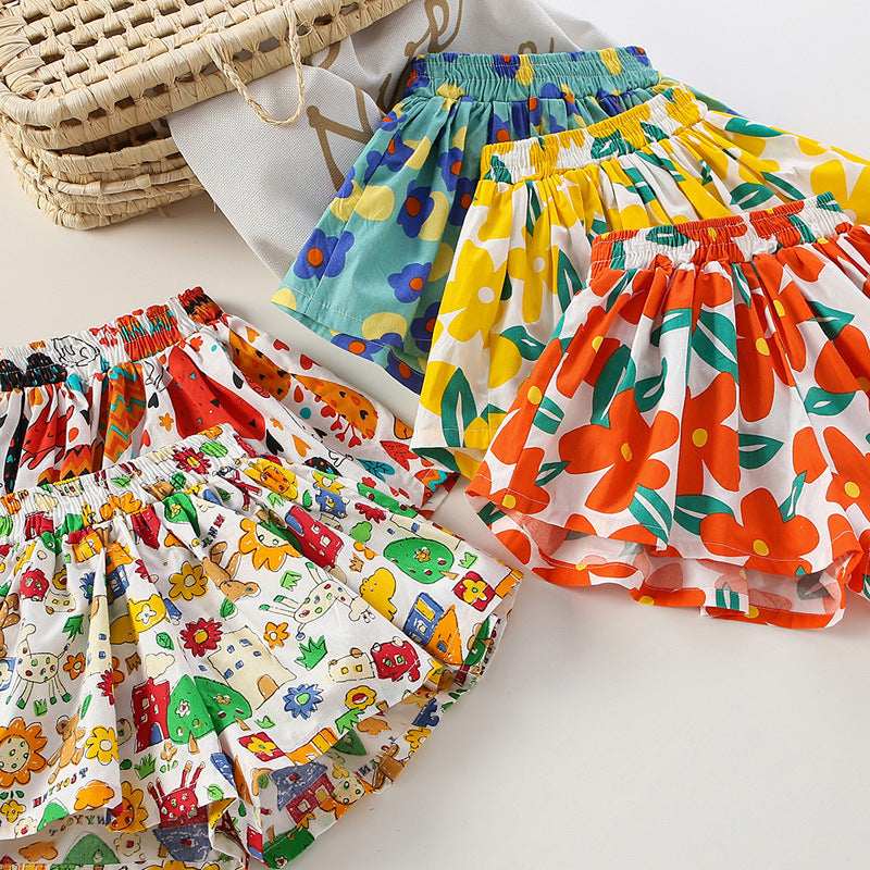 Girls' skirts & shorts: pure cotton summer outerwear - floral hot pants, lightweight & versatile, tulip skort, new skort styles