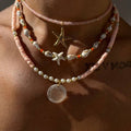 Bohemian beaded necklace wholesale european and american cross-border starfish pendant women's colorful soft clay shell stacked clavicle chain