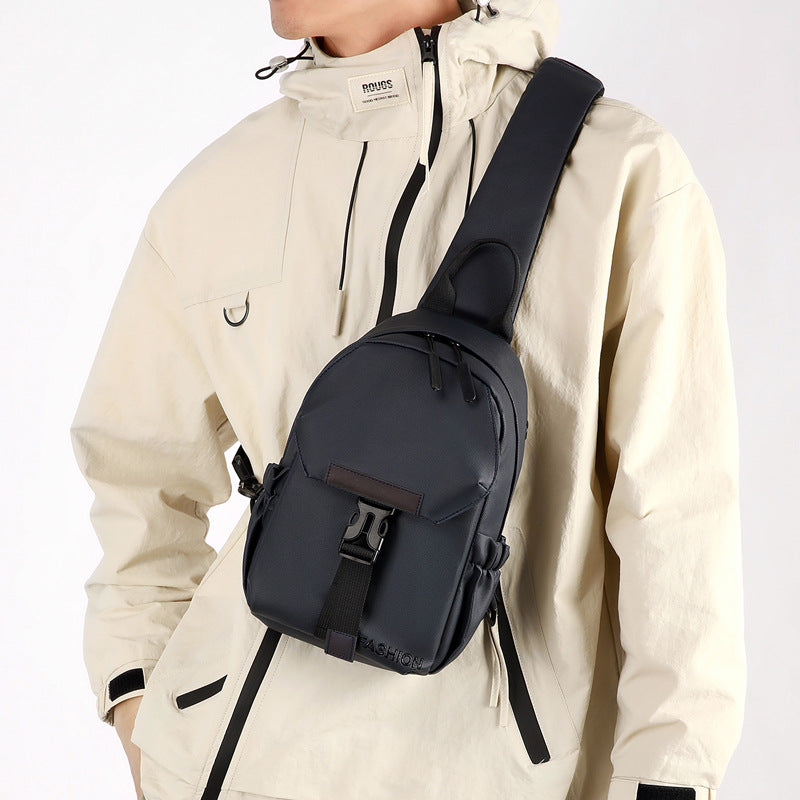 Foreign trade new trendy fashion messenger bag leather film texture men's breast bag large capacity simple and light casual shoulder bag