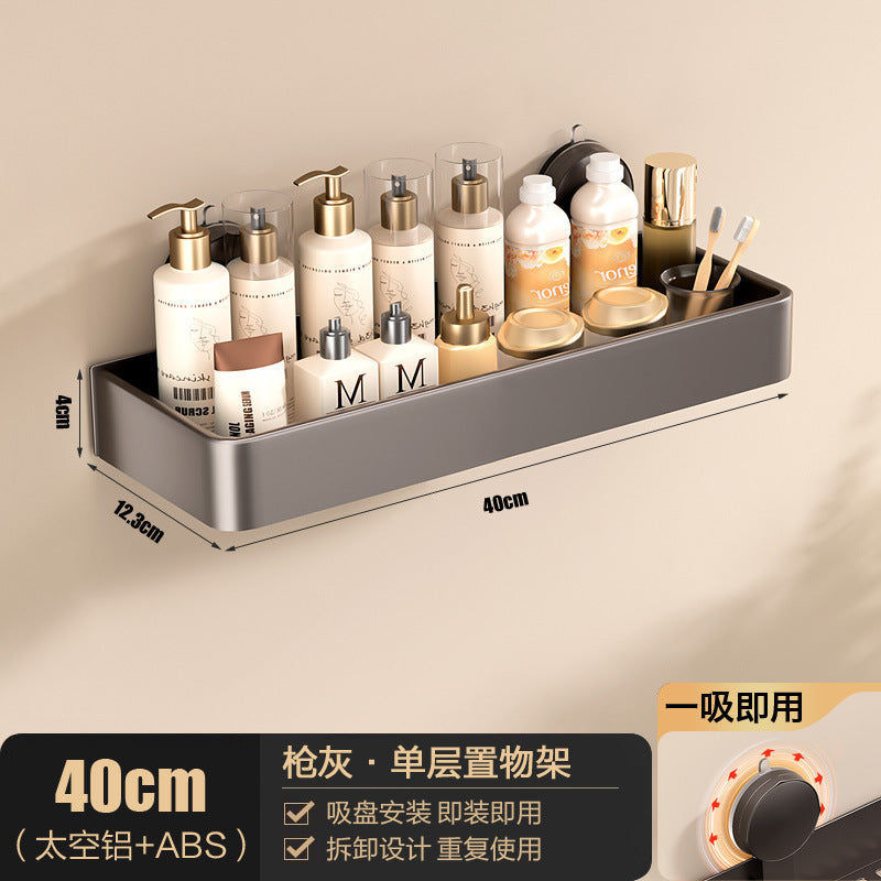 Space aluminum bathroom rack suction cup non-punching bathroom washstand storage rack universal kitchen seasoning rack