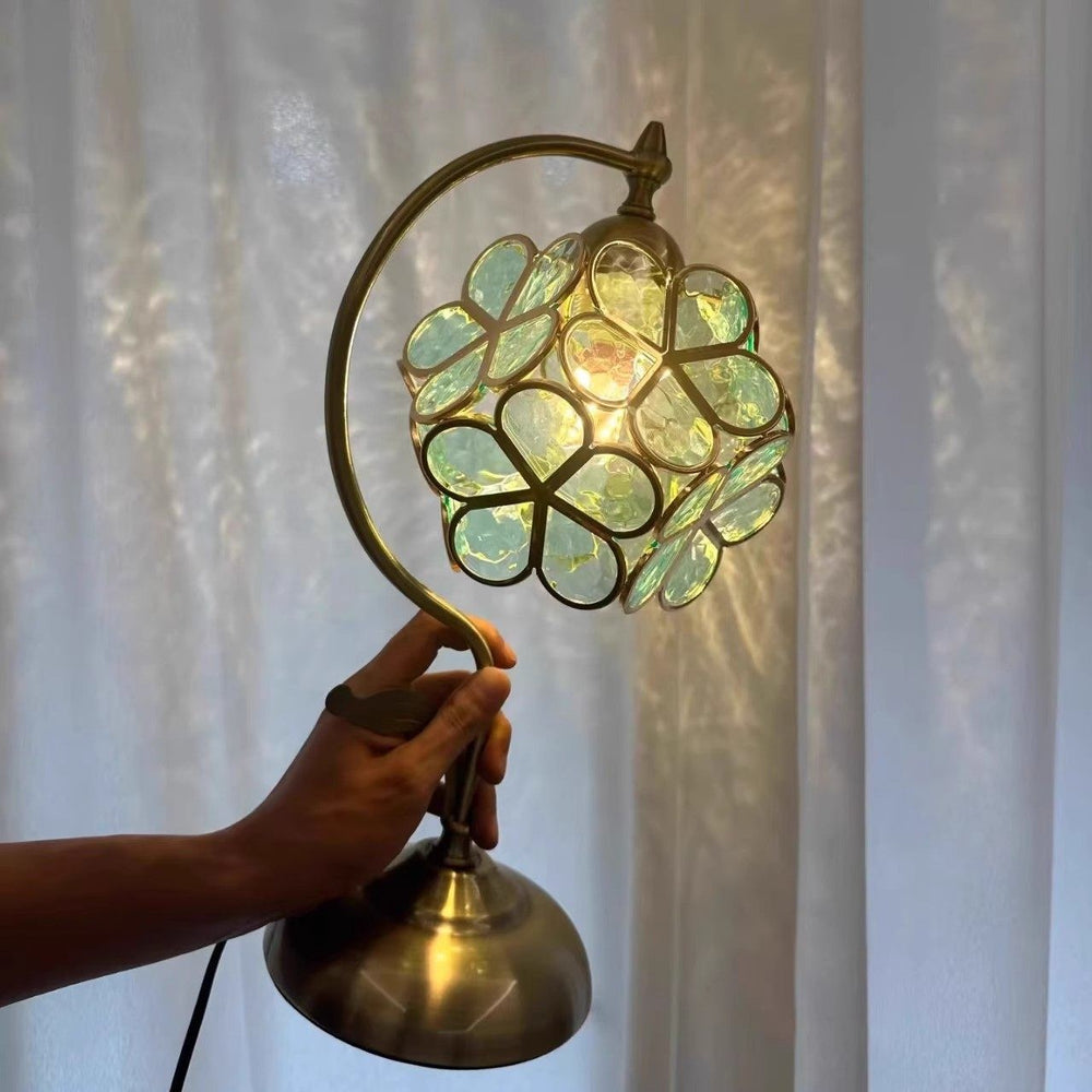 Full spectrum petal table lamp - vintage, retro, and luxe aesthetic - chinese republic era style bedroom bedside petal eye-care glass table lamp