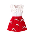 Girls' two-piece outfit: sleeveless top with pearl and flower embellishments + shorts set