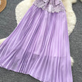 Elegant lace-trimmed a-line midi dress - summer slimming pleated maxi dress for women - chic & professional