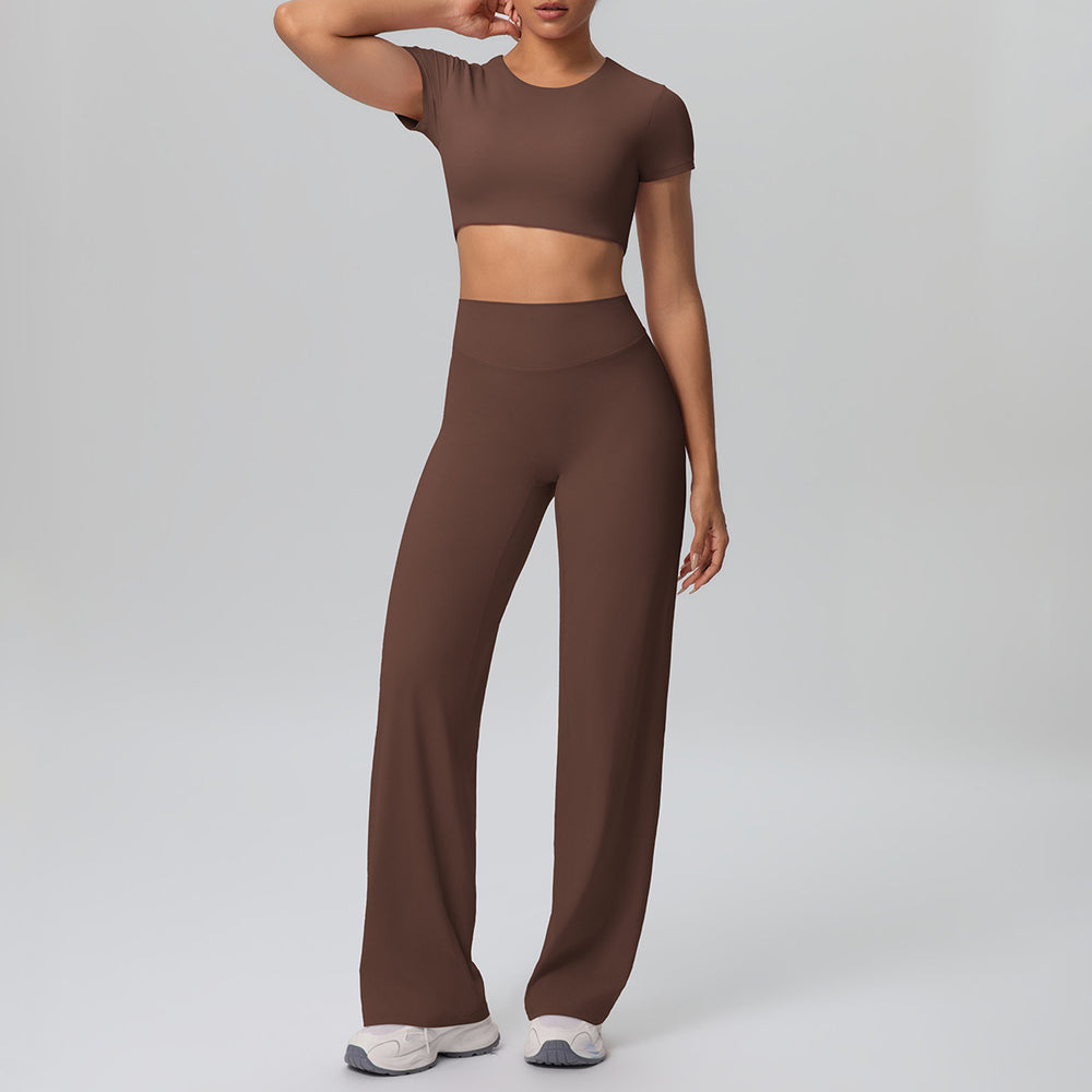 Cloud-feel quick-dry cropped tank top with built-in bra yoga set - women's two-piece outfit for outdoor leisure, running, sports, and fitness