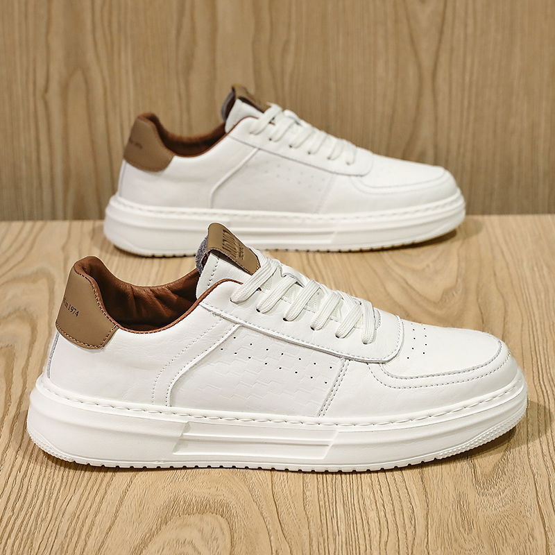 Men's white casual shoes 2025 new winter breathable trendy versatile men's leather casual shoes men's white shoes athletic sneakers
