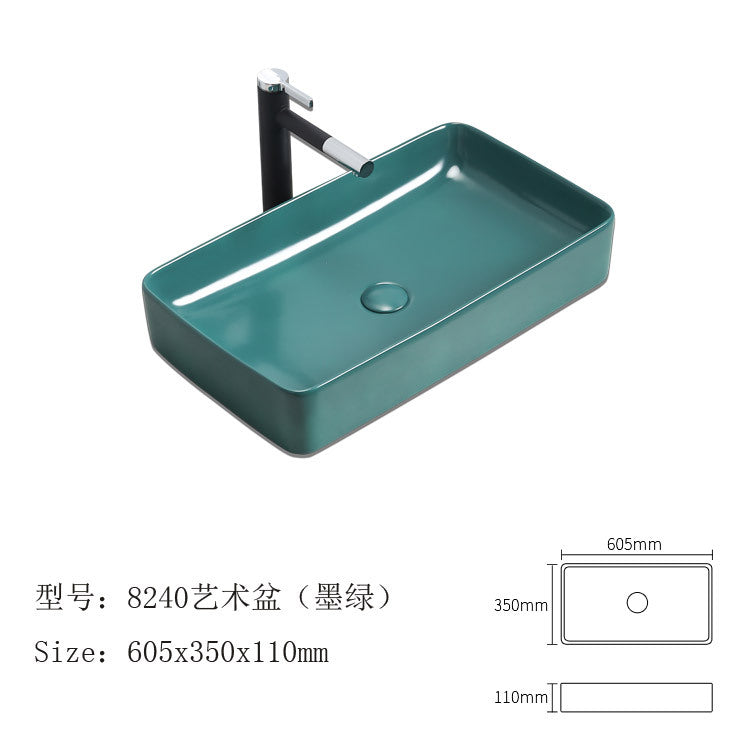 陶瓷墨绿色台上陶瓷盆北欧风格酒店一体盆支持颜色跨境专供