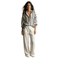 european and american cross-border  independent station spring, summer and autumn new women's clothing striped lapel loosefashion pullover women