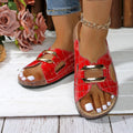 Amazon cross-border 43 large size women's shoes cork thick sole cut out metal buckle stitching sole fish mouth slippers wholesale