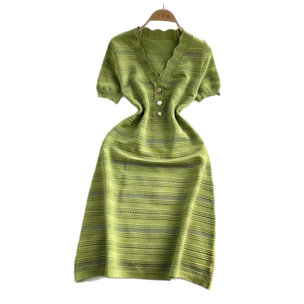 Chic and stunning green dress for women,  summer new arrival, french high-end elegant socialite chanel-inspired knitted dress