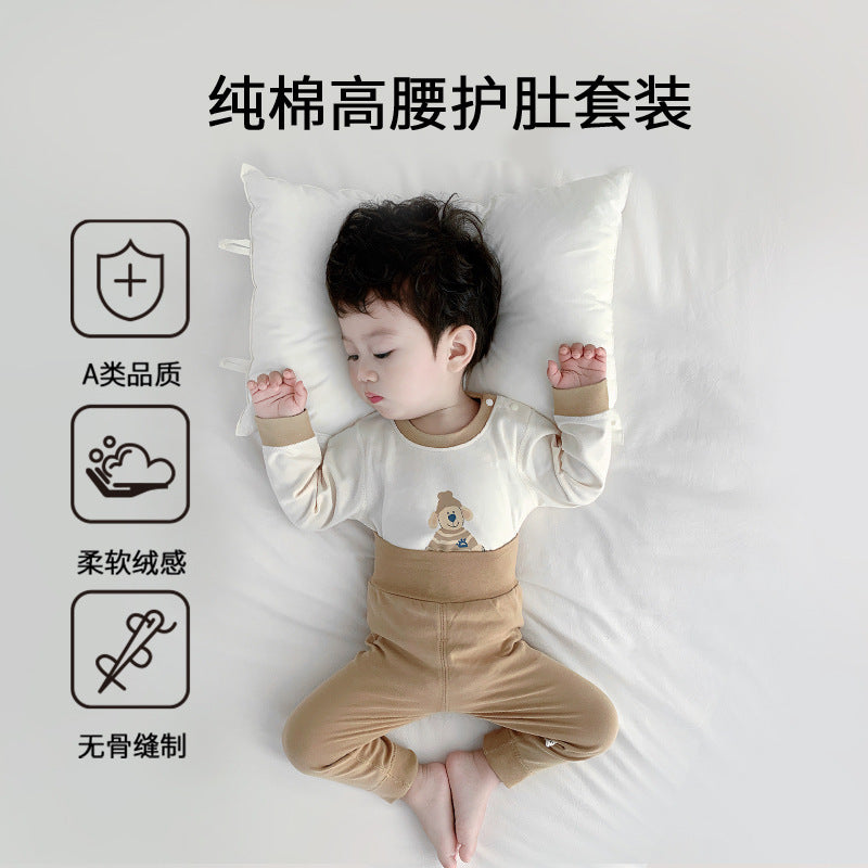 Baby pure cotton boneless high waist belly protection fall and winter autumn clothes suit baby heattechseparatessuit baby suit