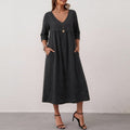 cross-border fashion: european & american style summer dresses - new arrivals. casual, loose-fit solid color v-neck pocket dress