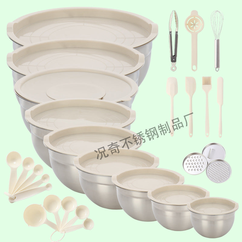 stainless steel salad bowl suit egg beater mixing bowl salad bowl mother cover with planer salad bowl