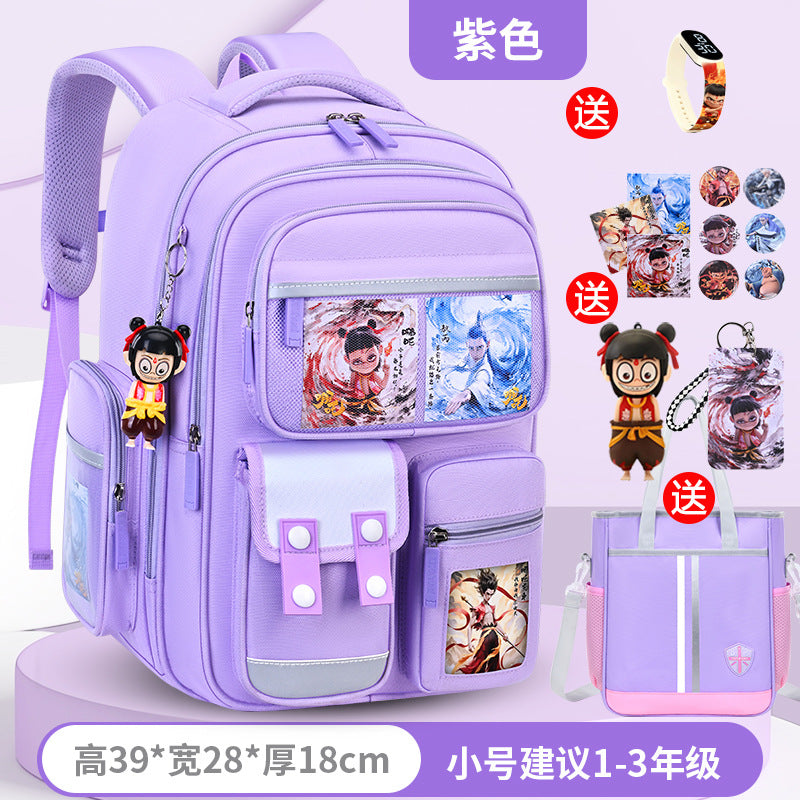 New nezha backpack for elementary school students, grades 1-6, lightweight, spine-protecting, load-reducing, large capacity for boys and girls
