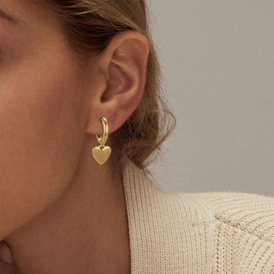 2024 fashionable and elegant 14k gold-plated heart pendant earrings - minimalist, everyday, and versatile copper-plated metal earrings