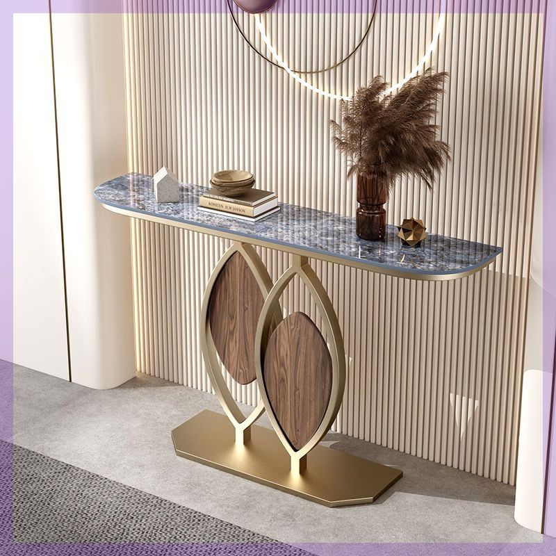 Italian slate creative entrance table, light luxury entrance table, normcore style grids entrance cabinet, wall-mounted semicircular end scene table