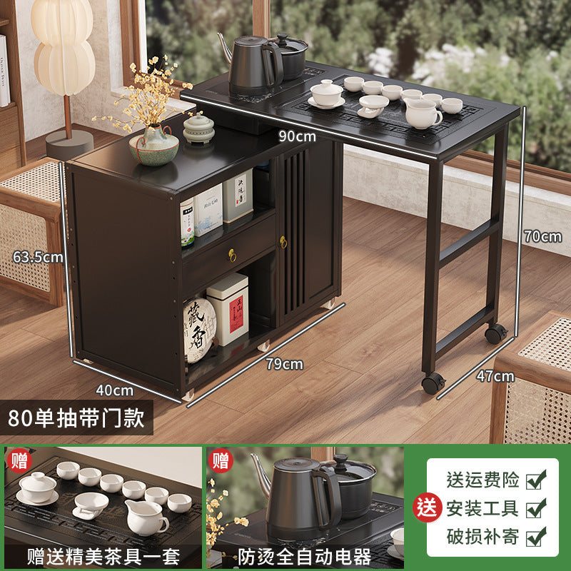 Modern minimalist tea table set - portable, rotating, kung fu tea brewing, all-in-one design for home, small apartments, balcony tea table/tea station